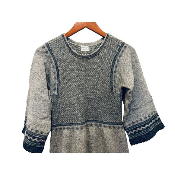 Handmade Knitted A-Line Dress Wool 3/4 Sleeves Gray Color-block Size Small - Picture 5 of 9